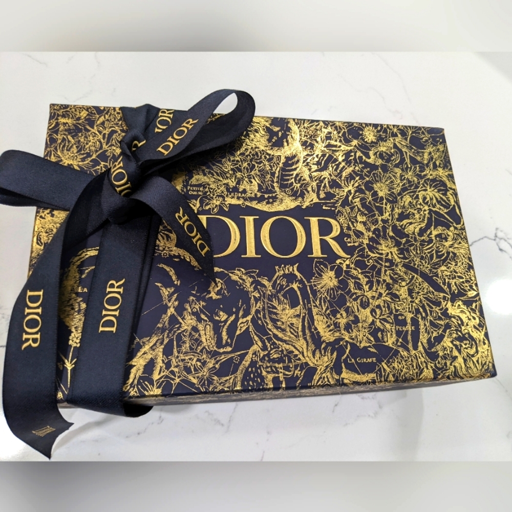 Dior Navy Blue and Gold Box with Ribbon